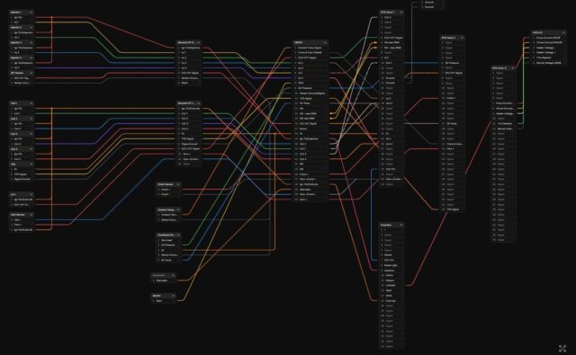 Loving the new Harness design software! It looks like madness in this view but it creates a superb spreadsheet with everything documented, each individual component detailed and you can build a parts list, costings and everything.  So much easier than trying to build this in a spreadsheet. 

This is the whole ECU / Engine harness for a competition car, drawn in less than 2 hours.