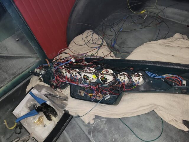 Not my usual kind of job! A replica of a 1932 Ford Type B Hotrod. 
Somebody has wired the dash and somebody else has run the wiring harnesses. 

I 'just' have the job of wiring it all in! A bit of a headscratcher!
